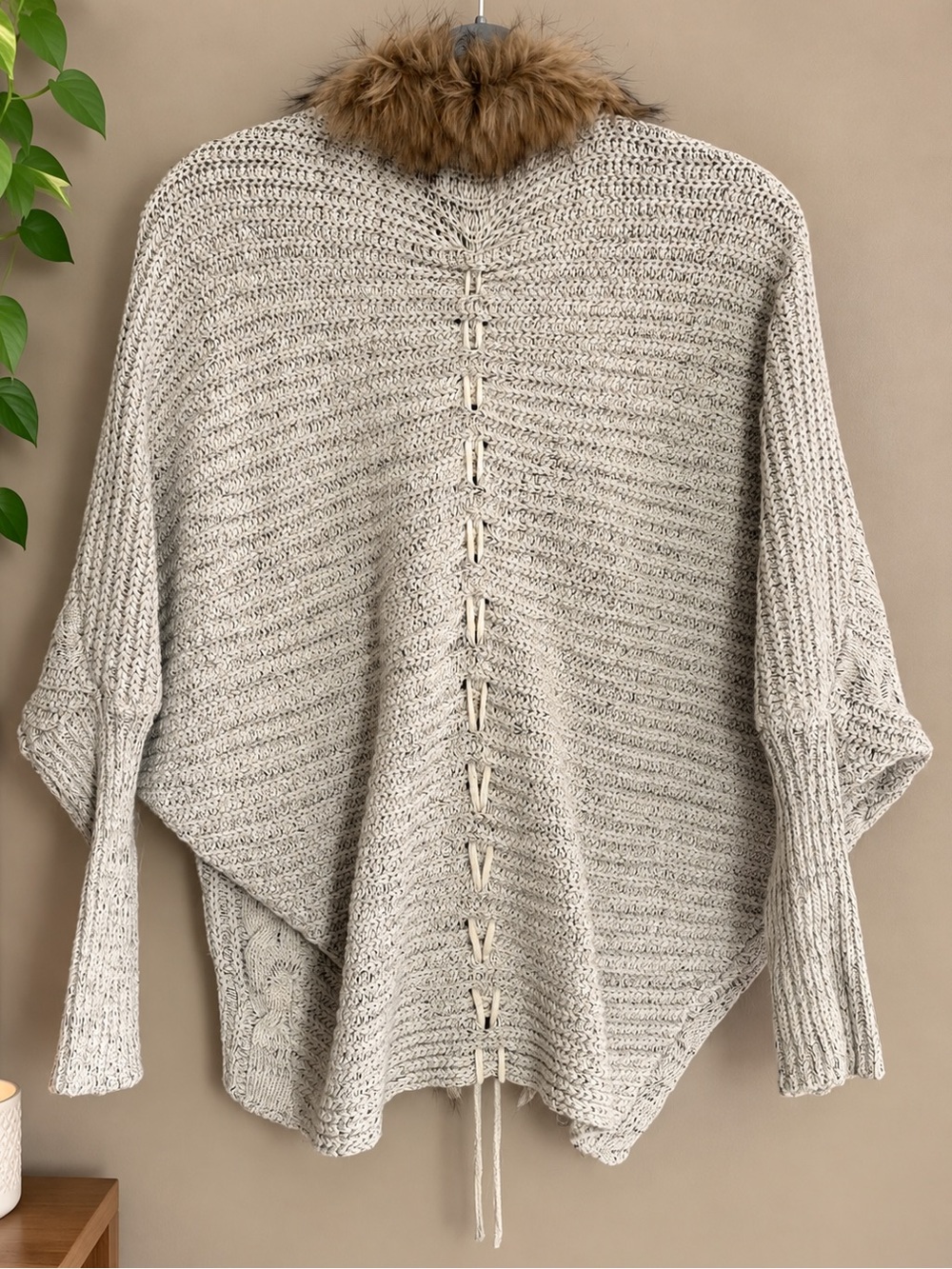 Military Hippie Felicity Cable Knit Cardigan with Faux Fur Trim - Picture 2 of 4